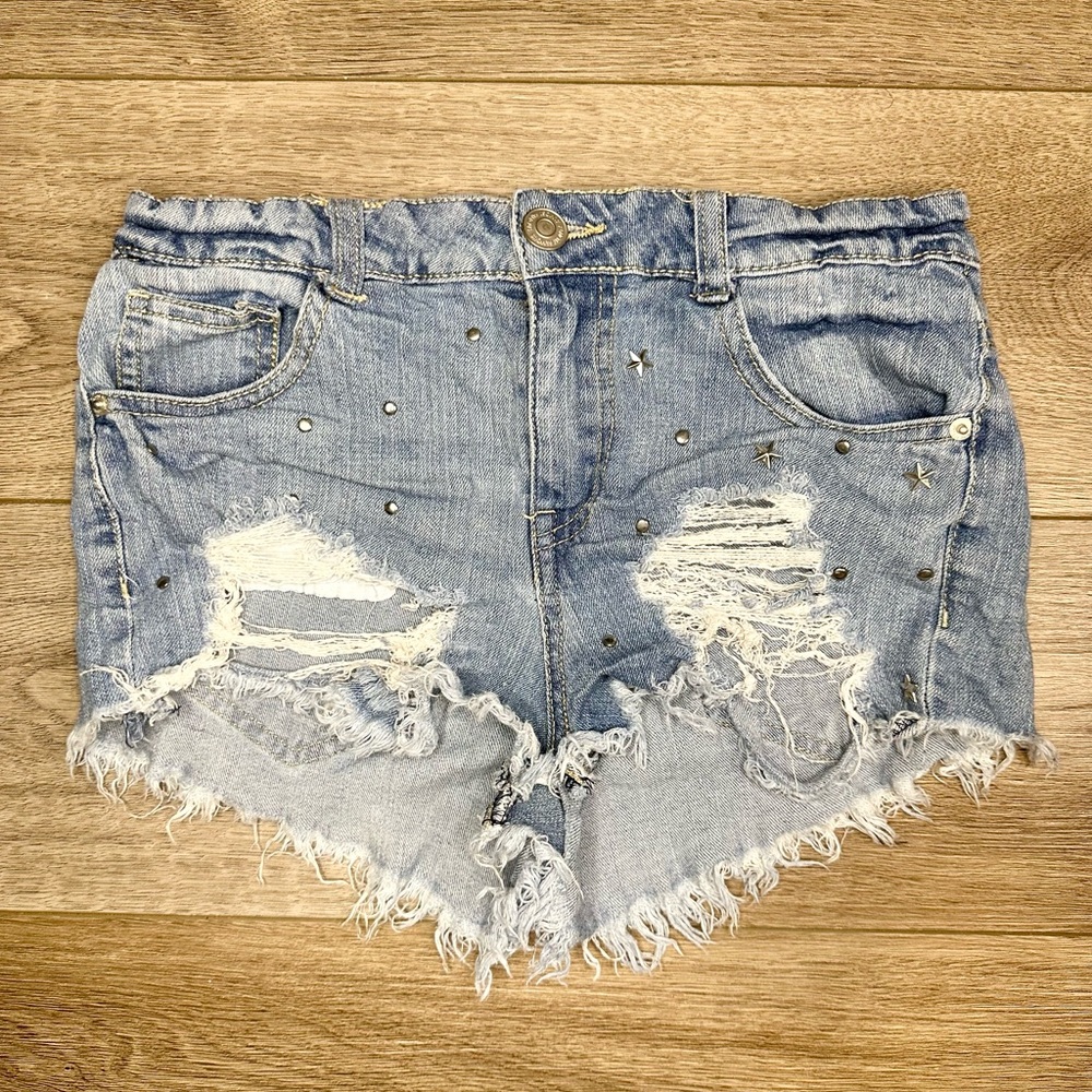 Almost Famous Shorts High-Rise Cutoff Distressed Studded Blue Women’s Size 5